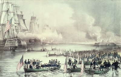 Landing of the American Force at Vera Cruz, under General Scott, March 1847 by N. and Ives, J.M. Currier